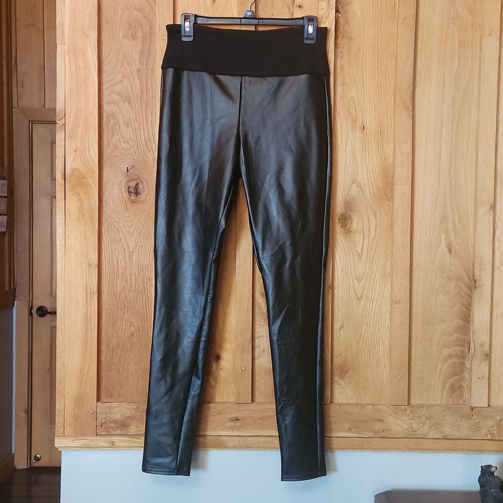 Assets By Spanx Slimming High Waist Faux Leather Skinny Pants, Large, Black